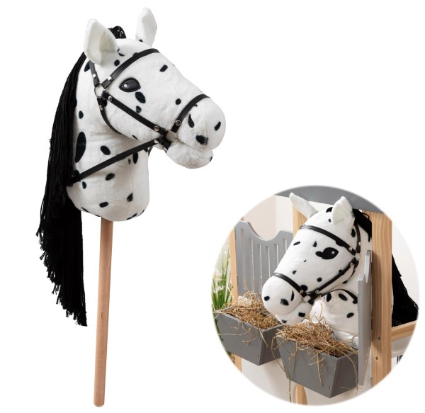 Großes Hobby Horse Pferd COOKIE mit Aufbewahrungsbeutel (Weiß-Schwarz)