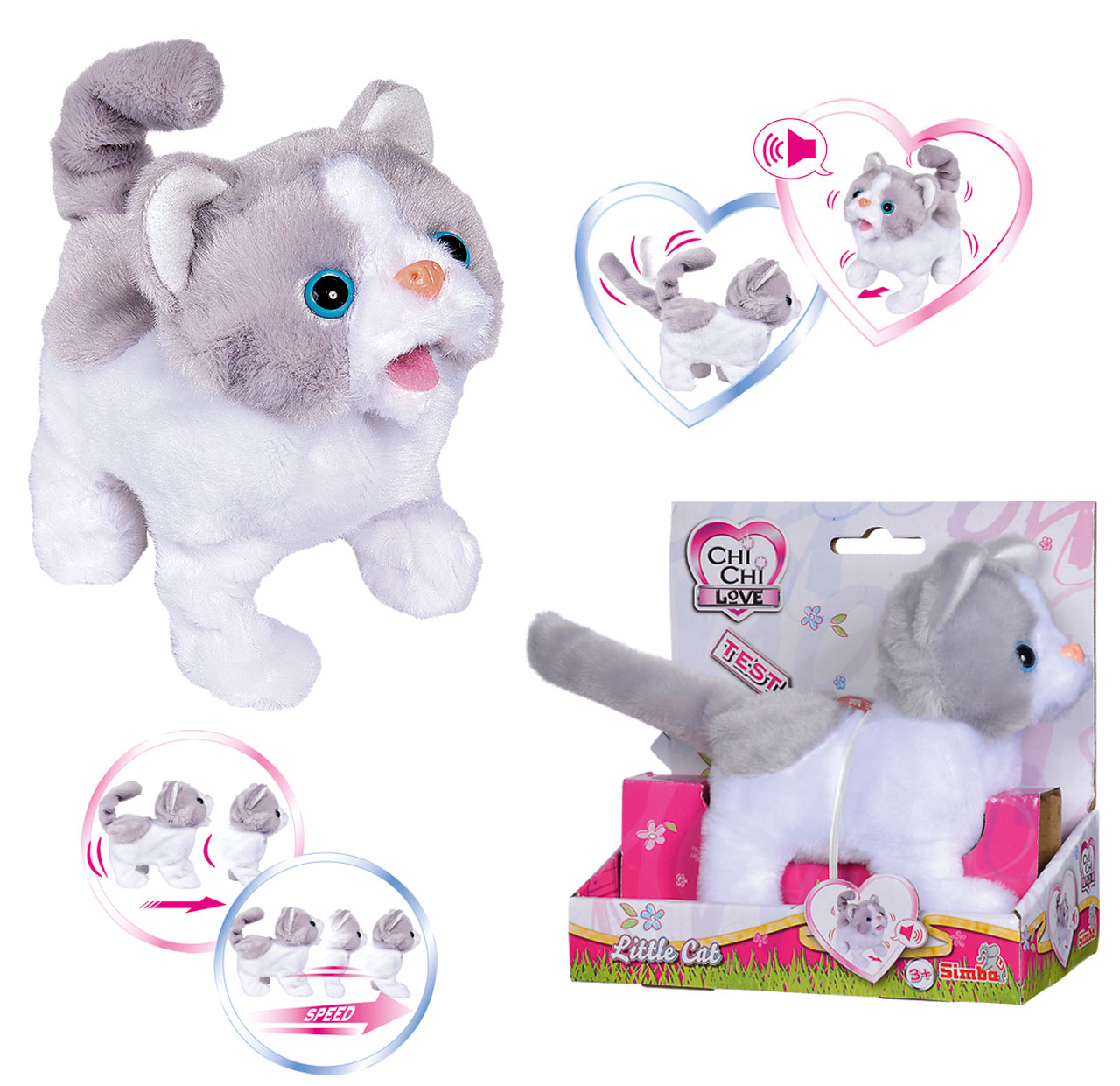 Chi Chi | Süße (Weiß-Grau) Little ✔️ Katze Spielzeug24 Love Cat Funktionen mit SIMBA®