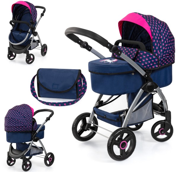 Puppenwagen City Max Einhorn mit Wickeltasche (Blau-Pink)