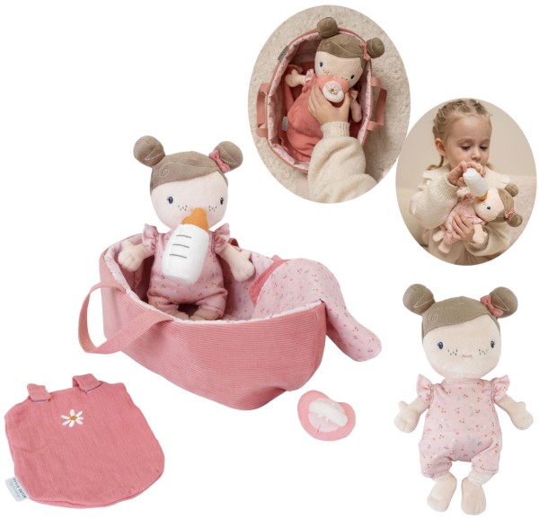 Babypuppe Rosa aus Stoff mit Tragetasche und Zubehör (Altrosa)