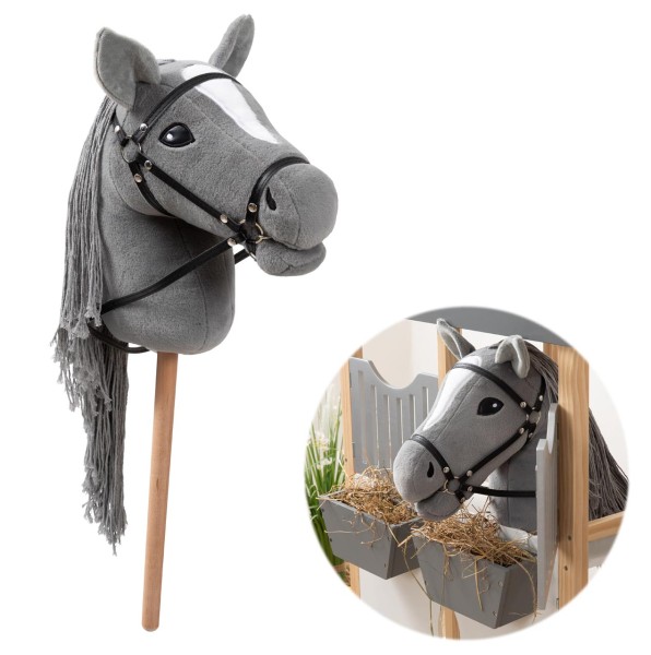 Großes Hobby Horse Steckenpferd STORMY mit Tasche (Grau)